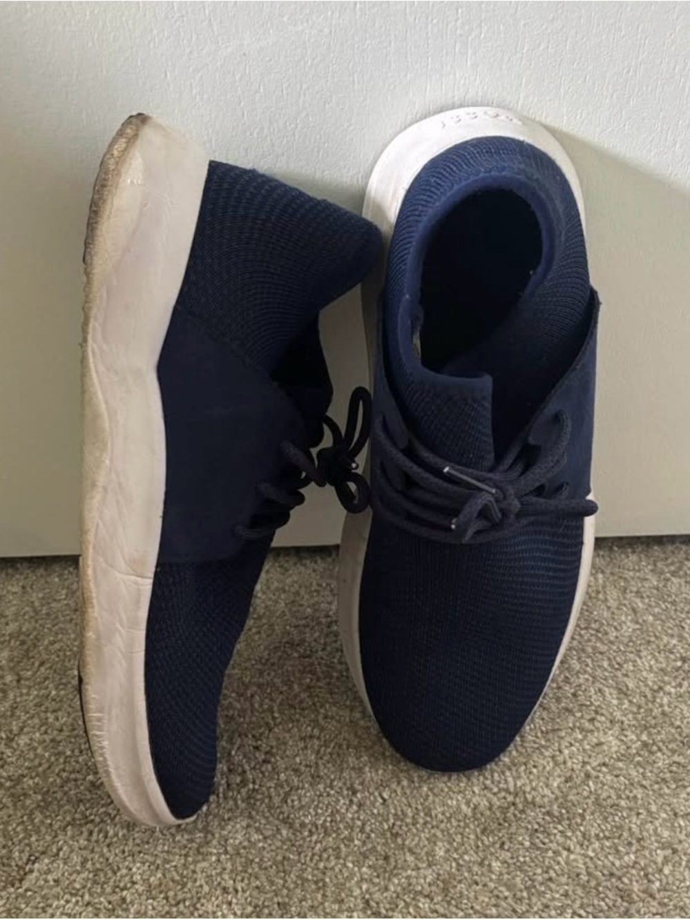 Vessi Navy Knit Lace-Up Sneakers with White Sole
